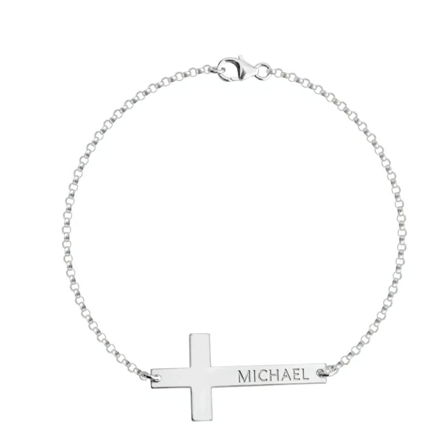 Engraved Sideways Cross Bracelet