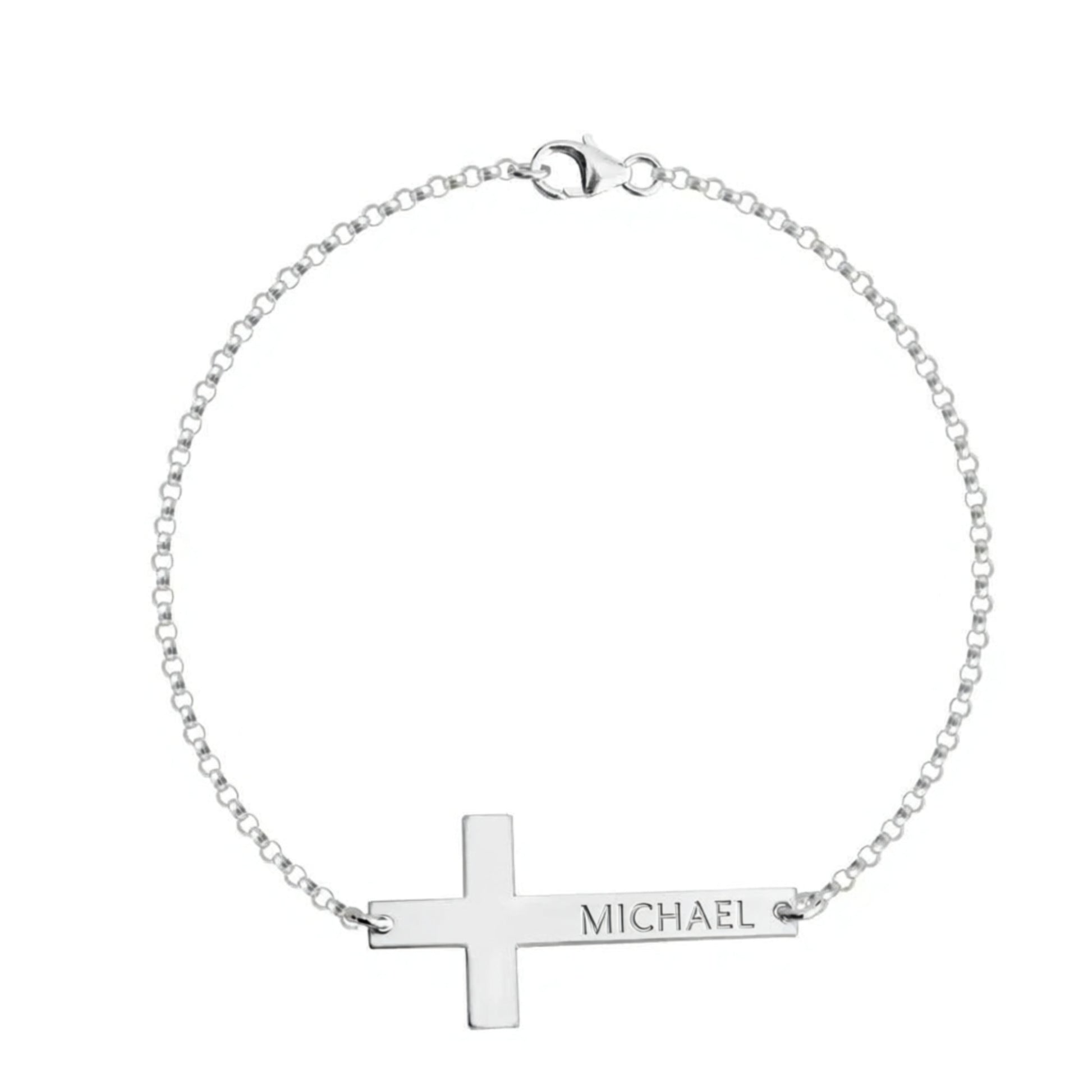 Engraved Sideways Cross Bracelet
