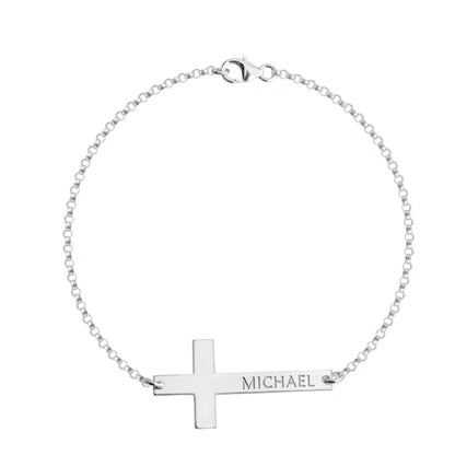 Engraved Sideways Cross Bracelet