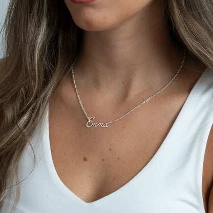 Sterling Silver Calligraphy Name Necklace on Figaro Chain 3