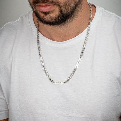 Men's Engraved Multiple Name Necklace on Figaro Chain 3