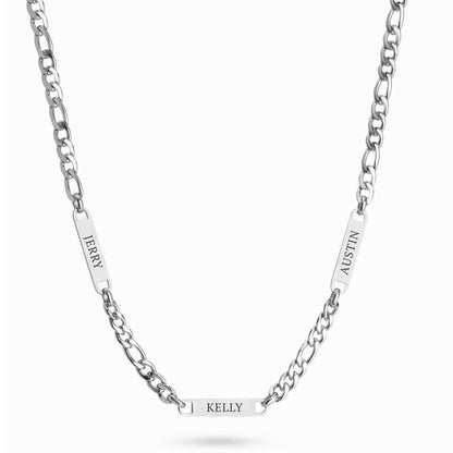 Men's Engraved Multiple Name Necklace on Figaro Chain