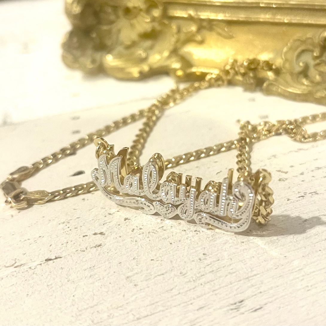 Kids Double Plated Beaded Name Necklace on Cuban Chain
