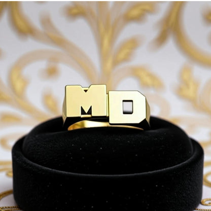 Personalized Gold Stacked Initial Monogram Ring- 8mm