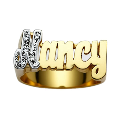 14K Gold Name Ring with Diamonds