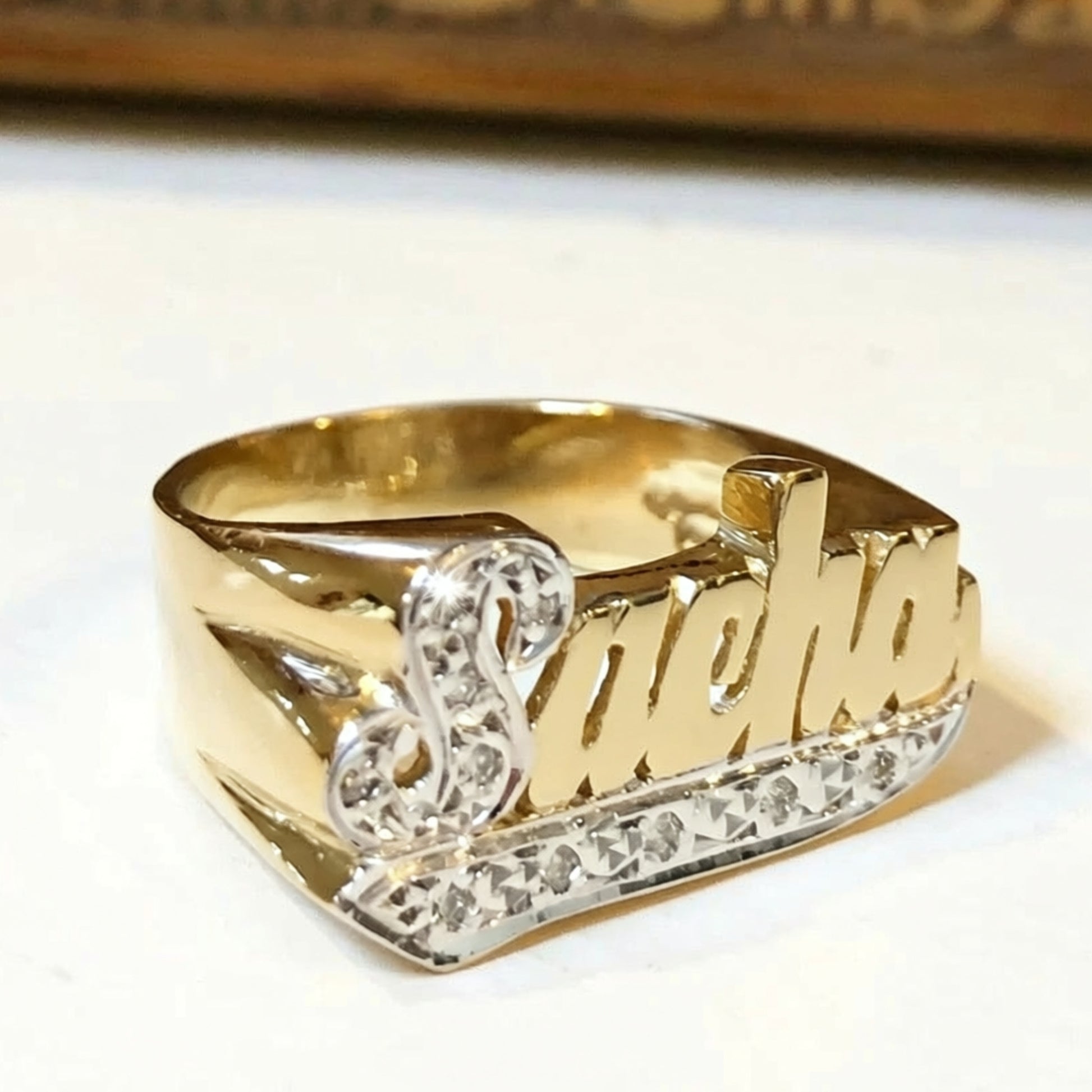 Gold Name Ring with Diamonds - 10mm 5