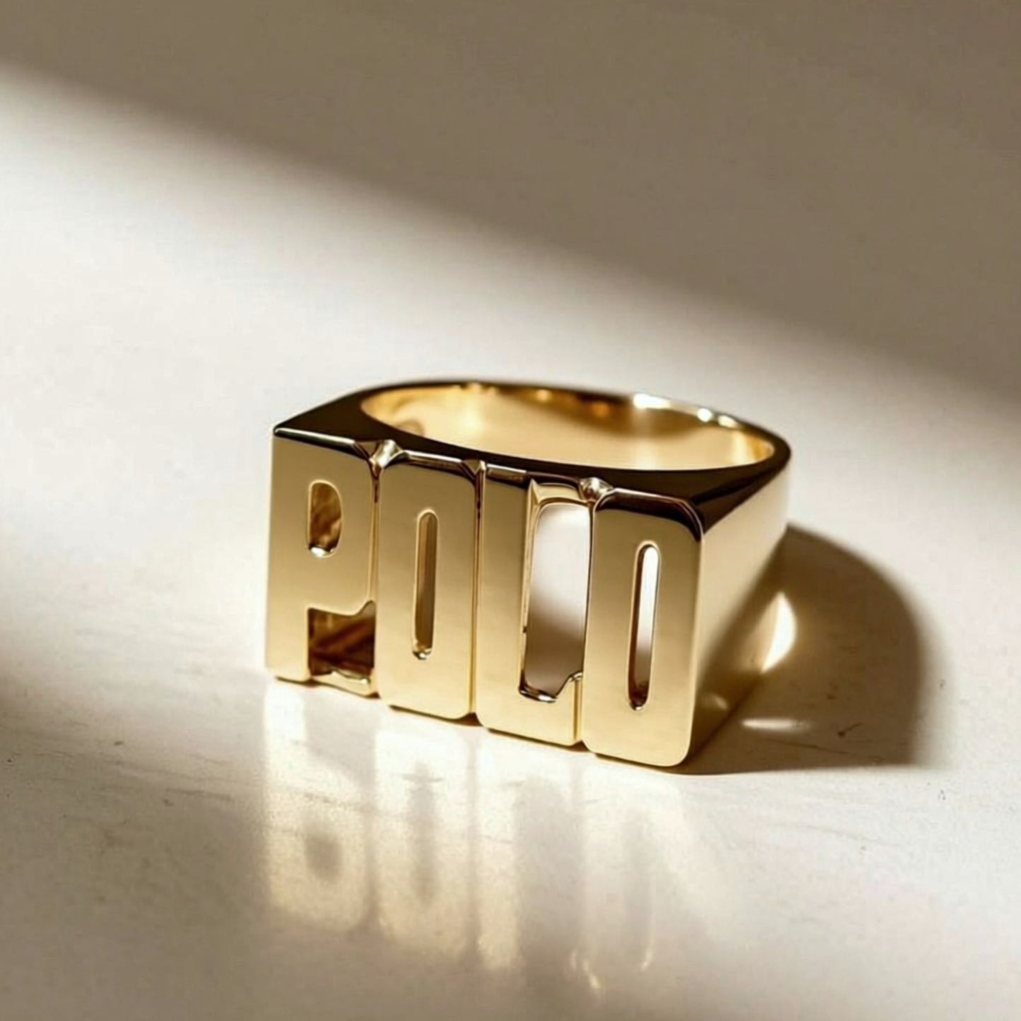 Large Block Gold Name Ring 3