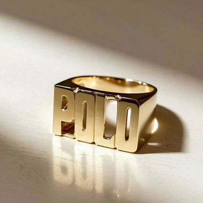 Large Block Gold Name Ring 3