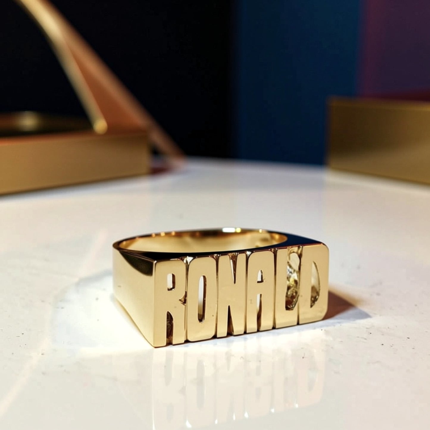 Large Block Gold Name Ring 2