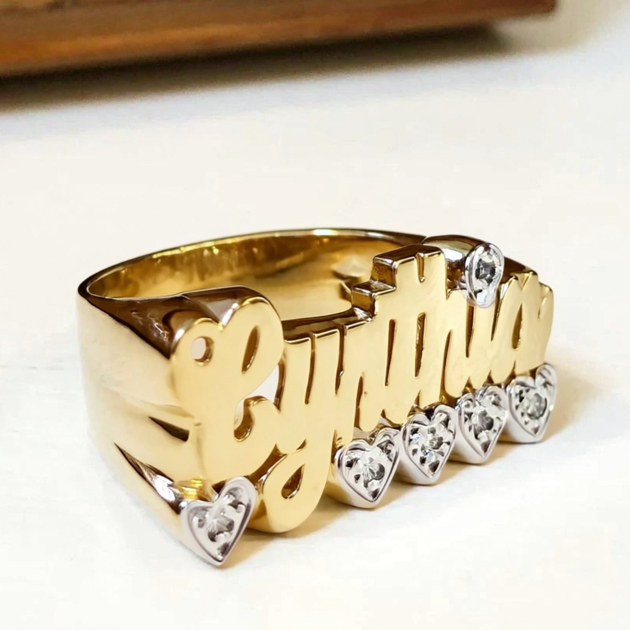 Gold Name Ring - Diamond Accents – Be Monogrammed