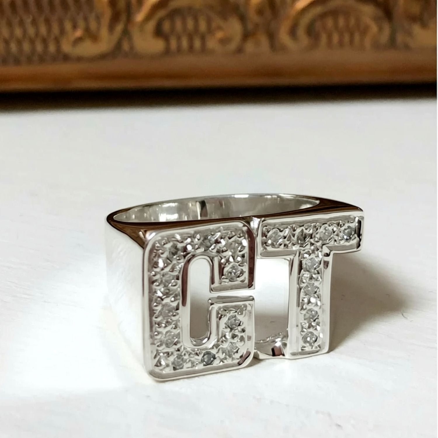 Large Block Diamond Initial Ring – Be Monogrammed