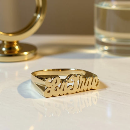Small Gold Script Name Ring 4