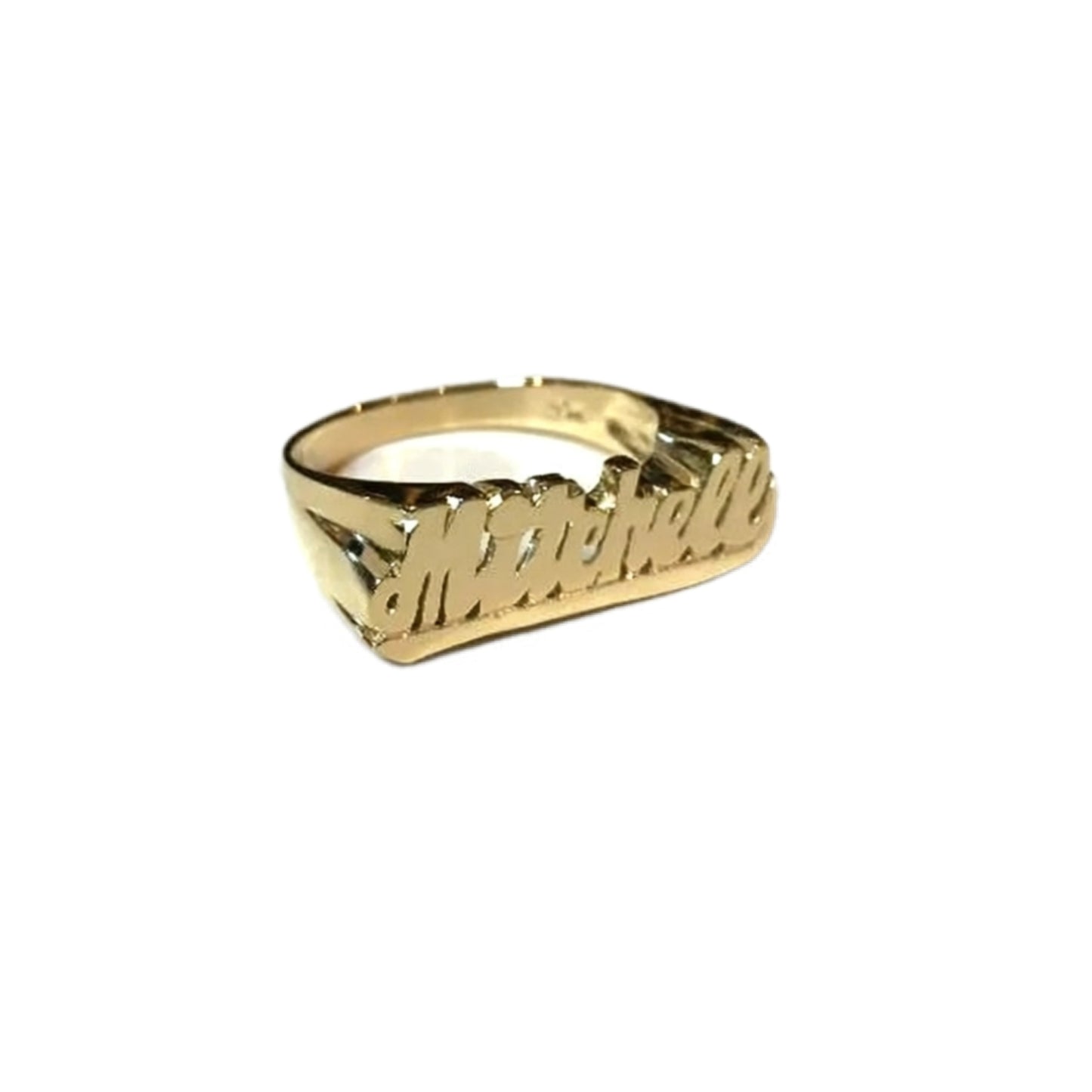 Small Script Gold Name Ring with Tail 3