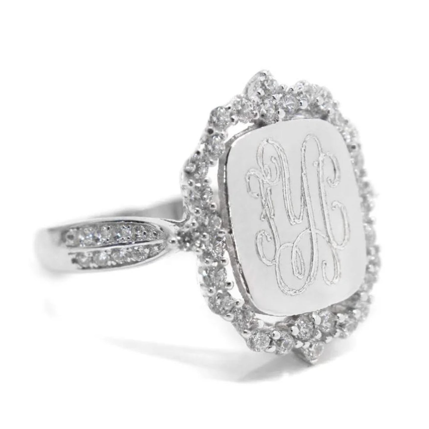Sterling Silver Princess CZ Monogram Ring 2
