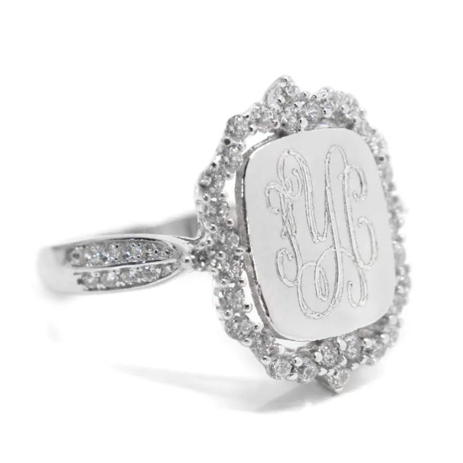 Sterling Silver Princess CZ Monogram Ring 2