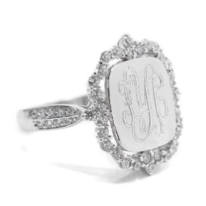 Sterling Silver Princess CZ Monogram Ring 2