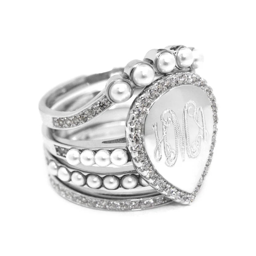 R8750 pearl engraved stacking ring