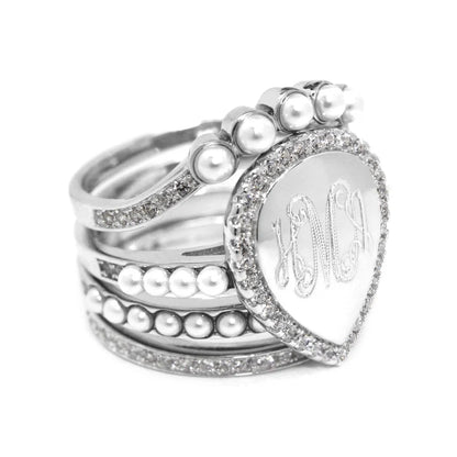 R8750 pearl engraved stacking ring