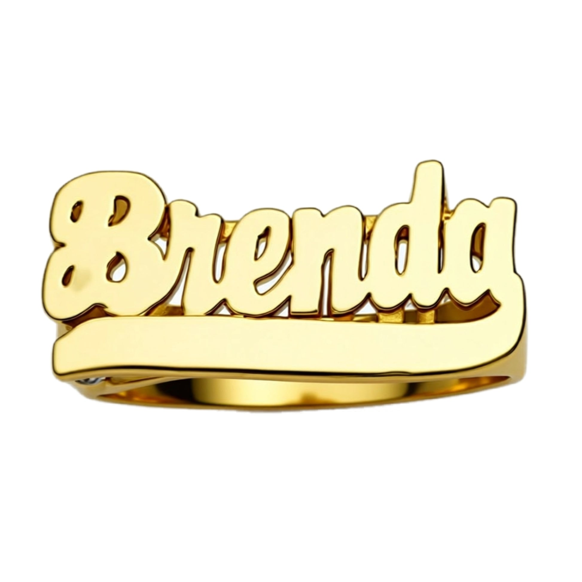 Gold Large Script Name Ring with Tail