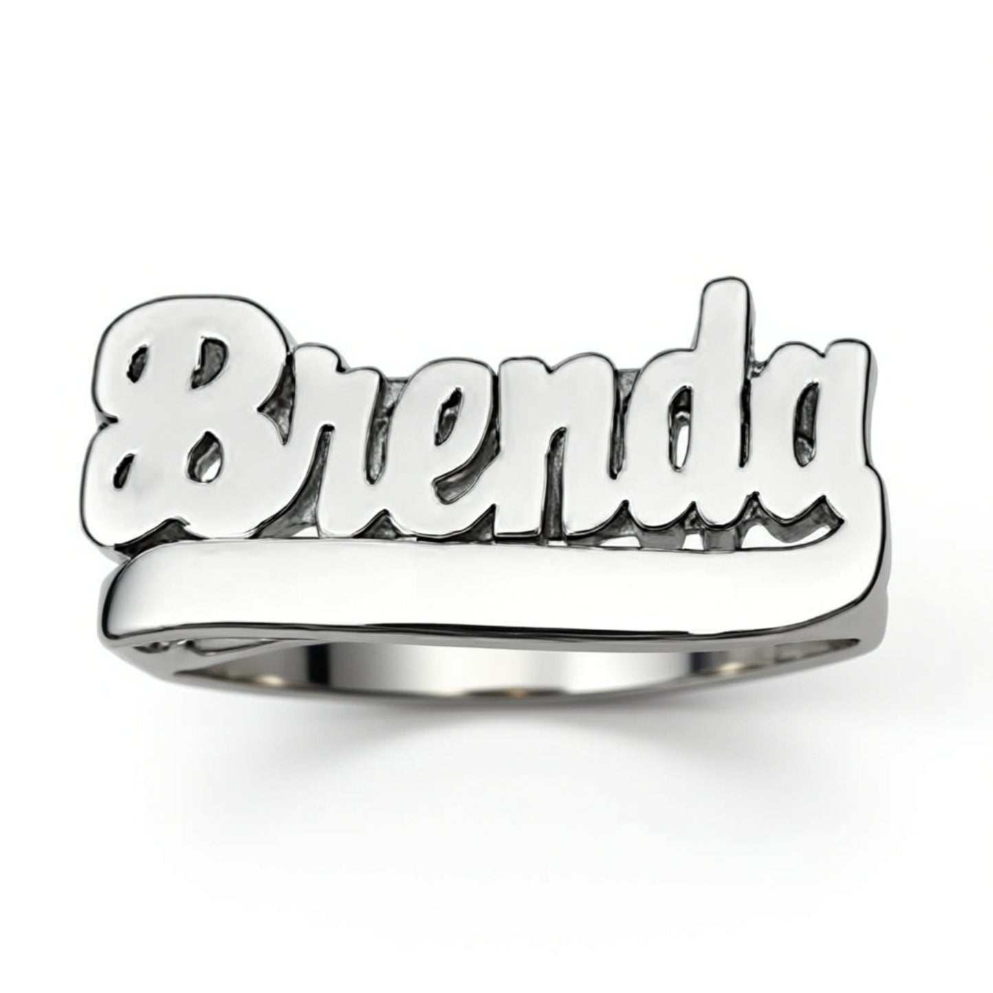 sterling silver name ring with tail
