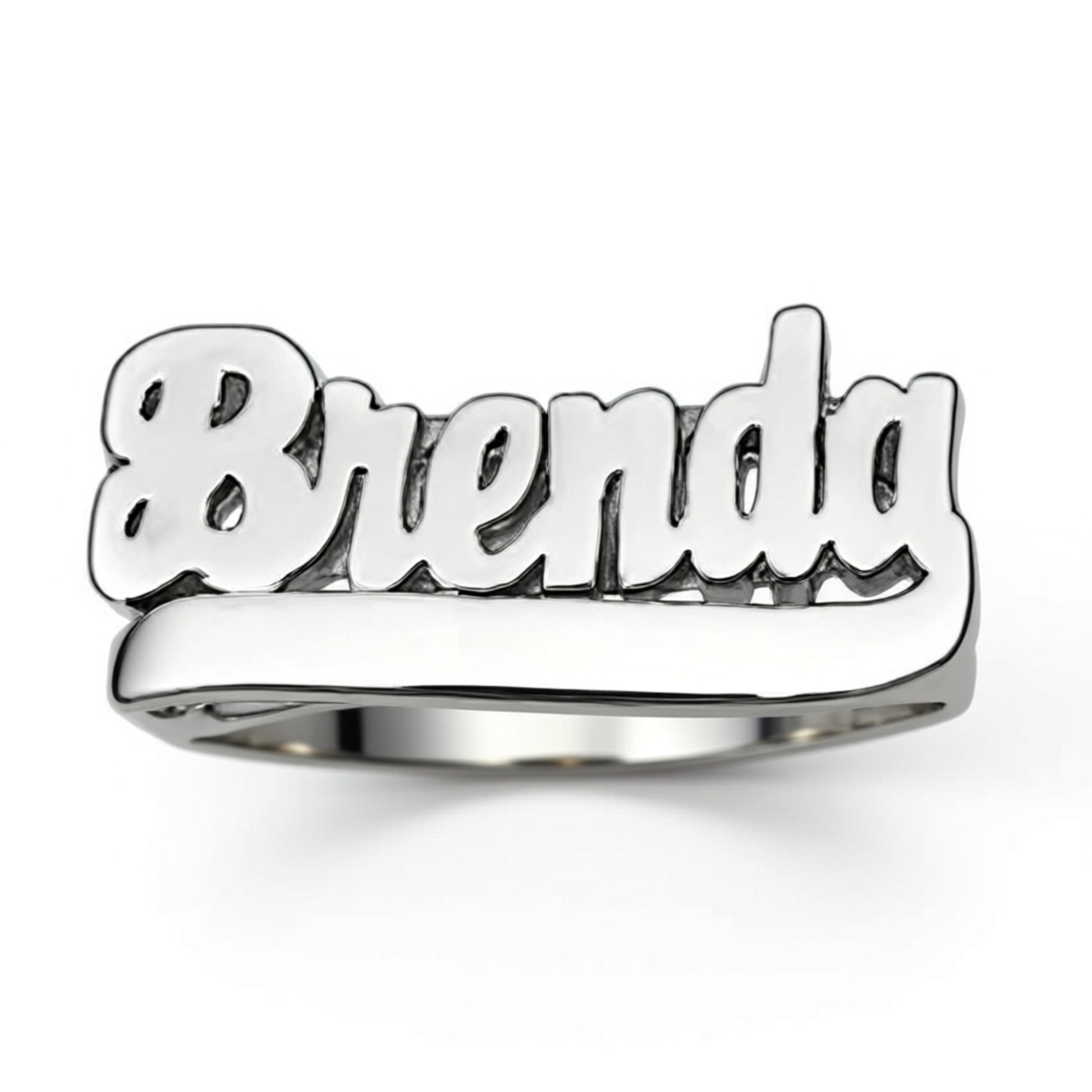 sterling silver name ring with tail