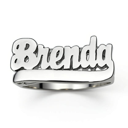 sterling silver name ring with tail