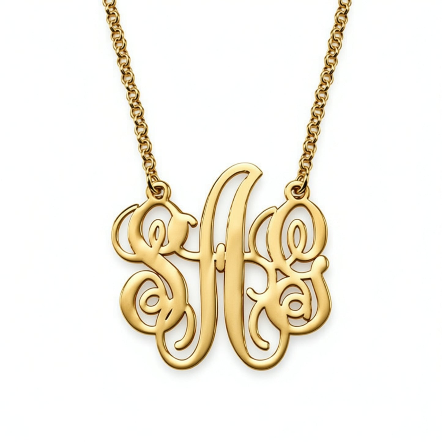 Small Fancy Script Monogram Necklace