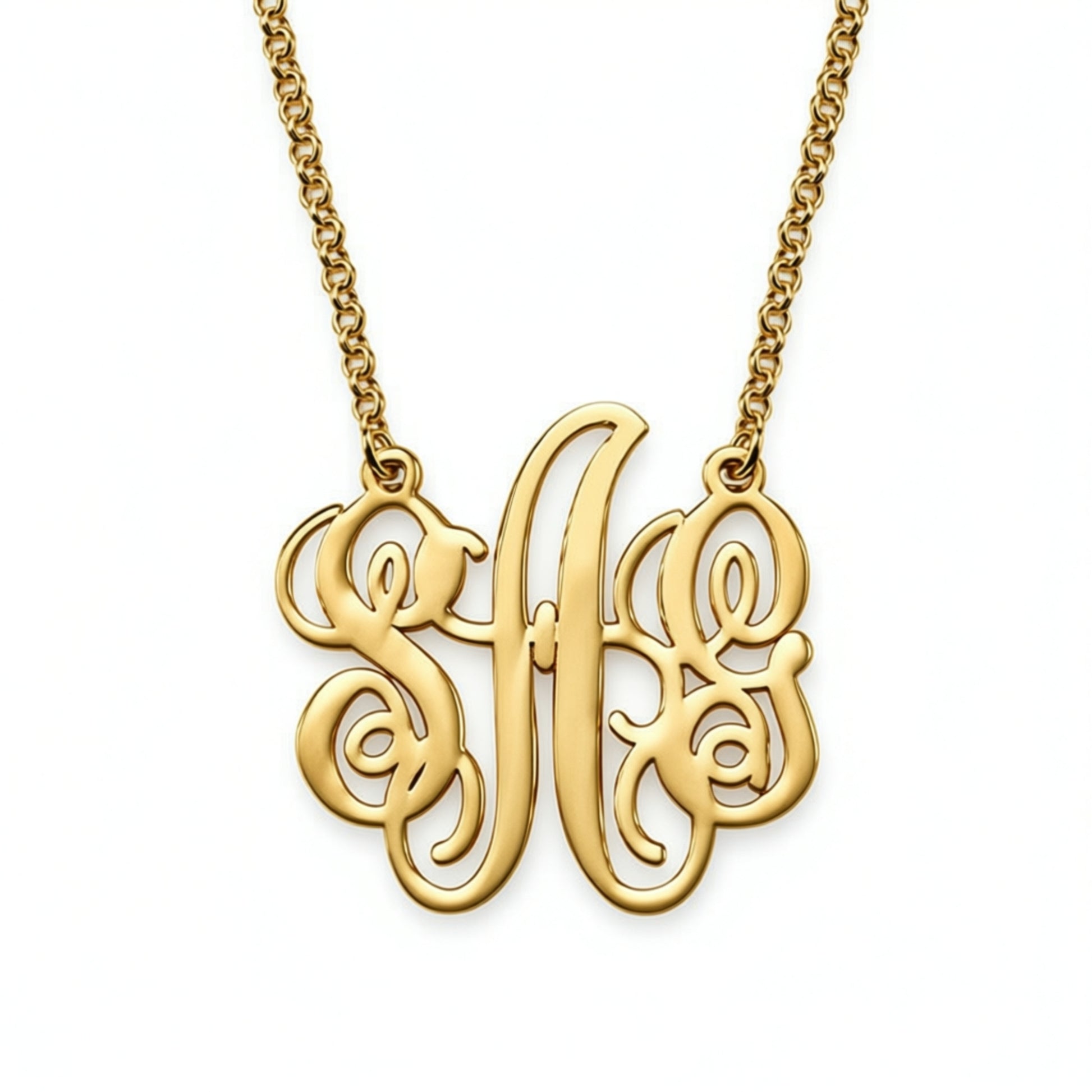Small Fancy Script Monogram Necklace