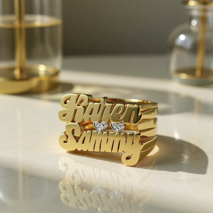 Two Name Ring - Hearts and Diamonds