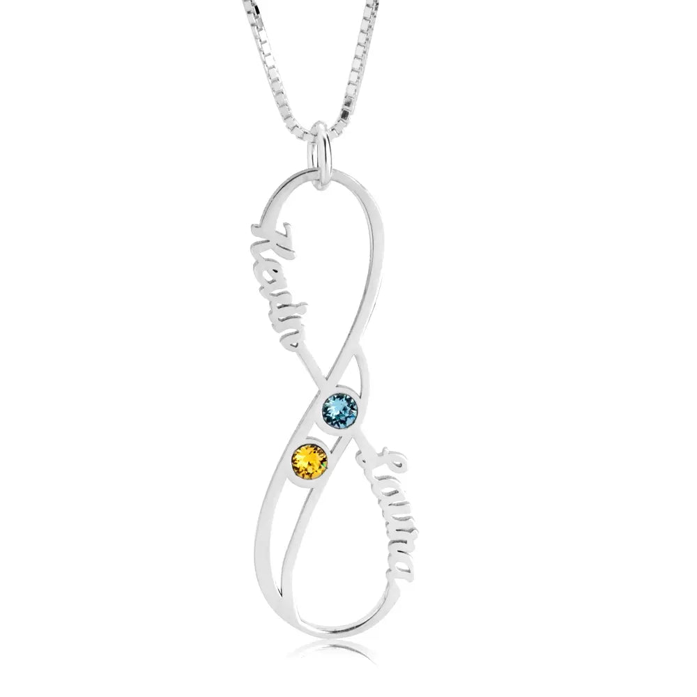 Vertical Infinity Name Necklace with Birthstones 3