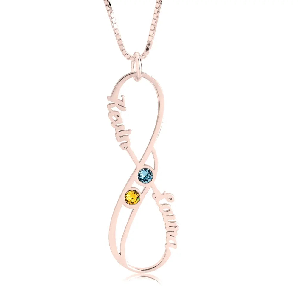 Vertical Infinity Name Necklace with Birthstones 4