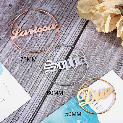 Gold Name Plate Hoop Earrings