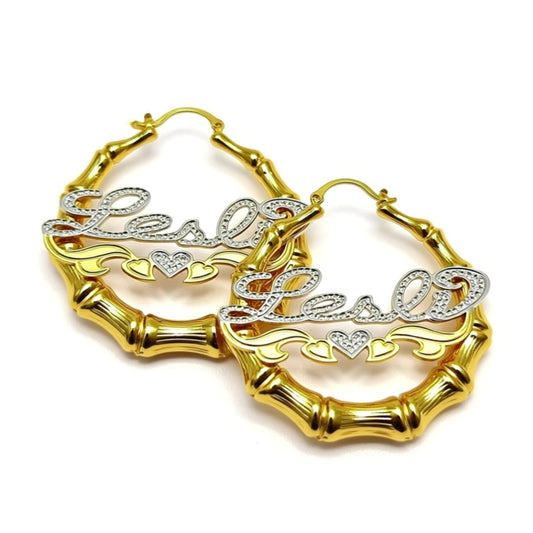 Bamboo Beaded Name Hoop Earrings