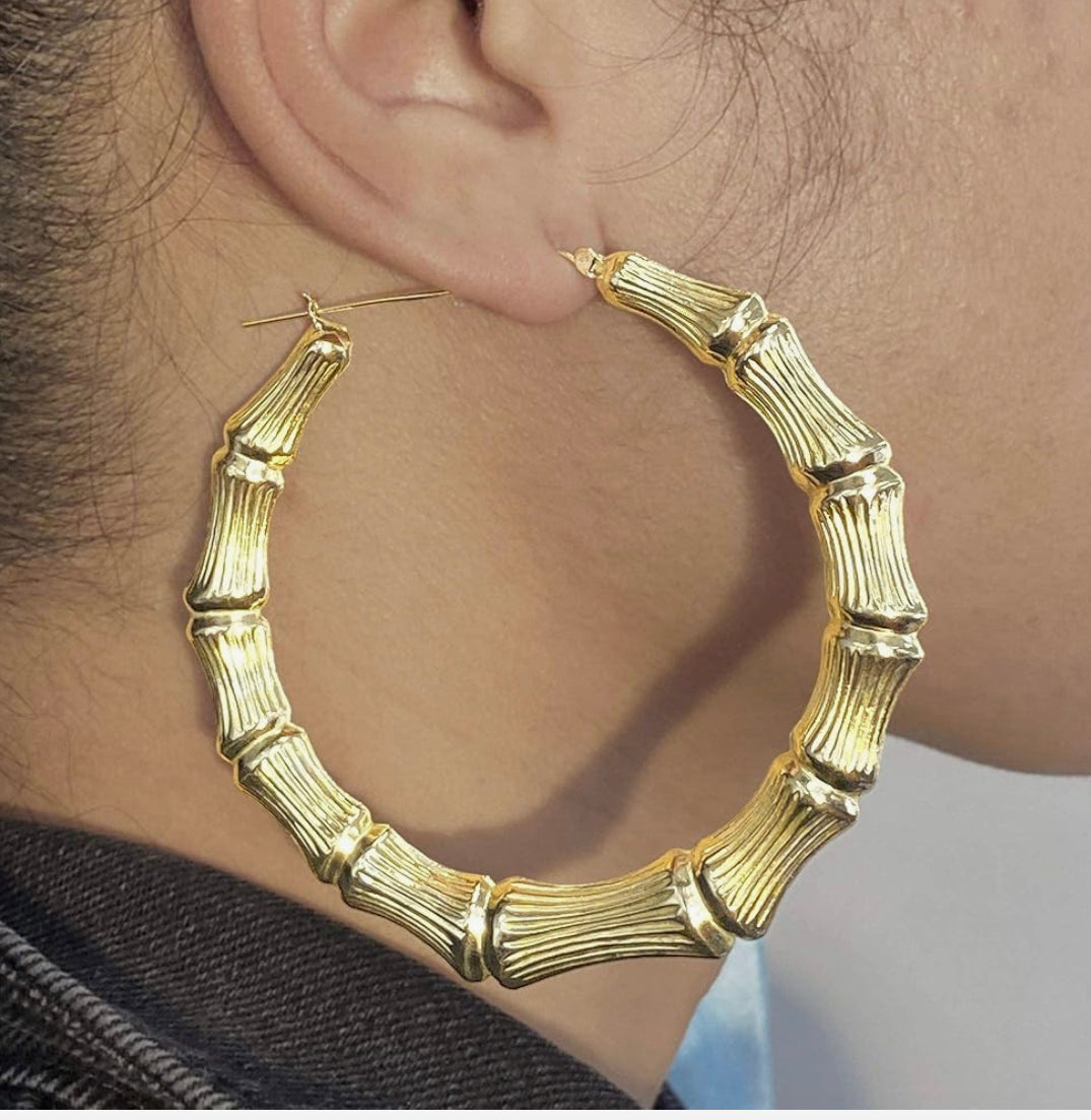 Gold Bamboo Hoop Earrings Many Sizes READY TO SHIP – Be