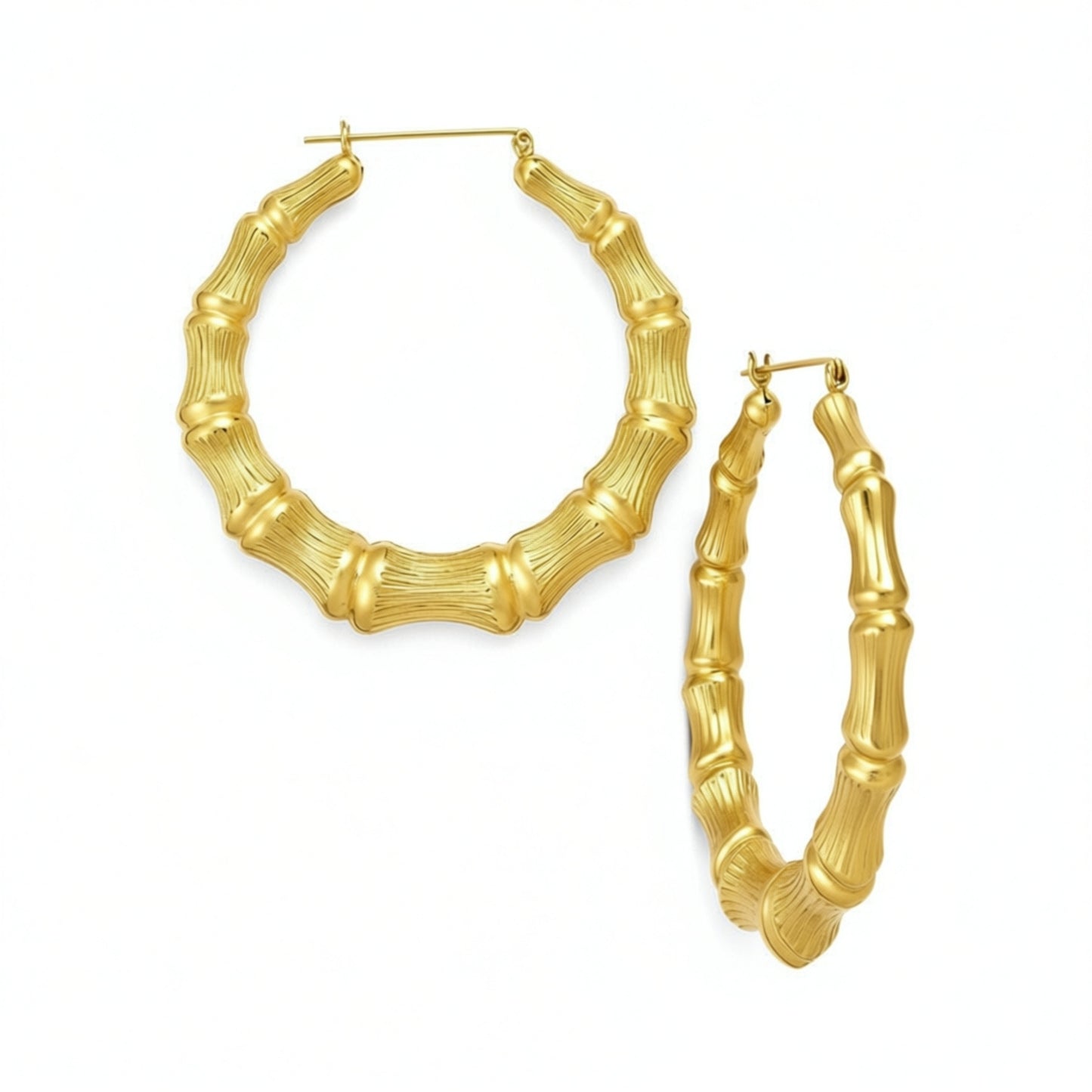 18K Gol Filled Bamboo Hoop Earrings - 2 Sizes