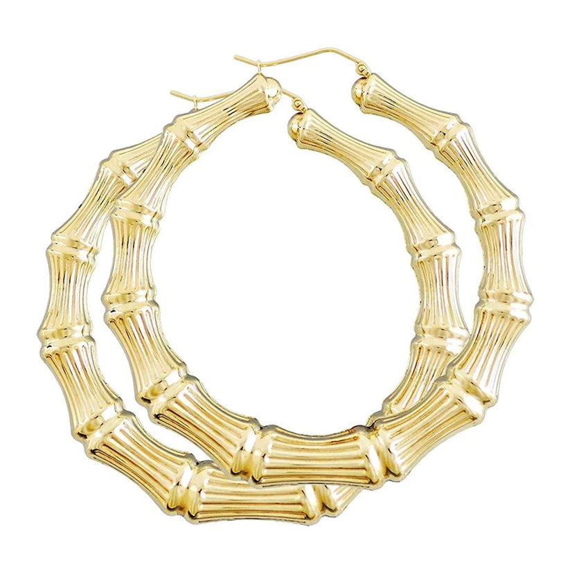 10k gold bamboo hoop earrings Clearance