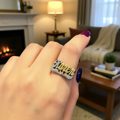 name ring on a hand