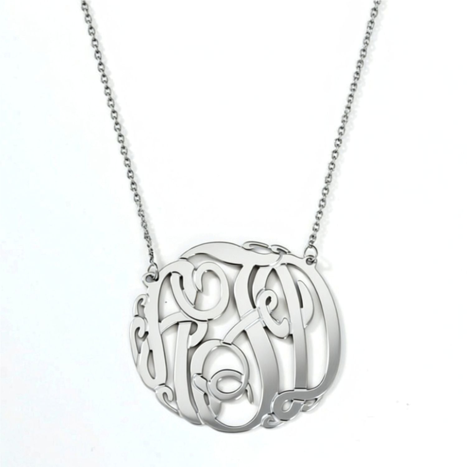 14K White Gold Monogram Necklace