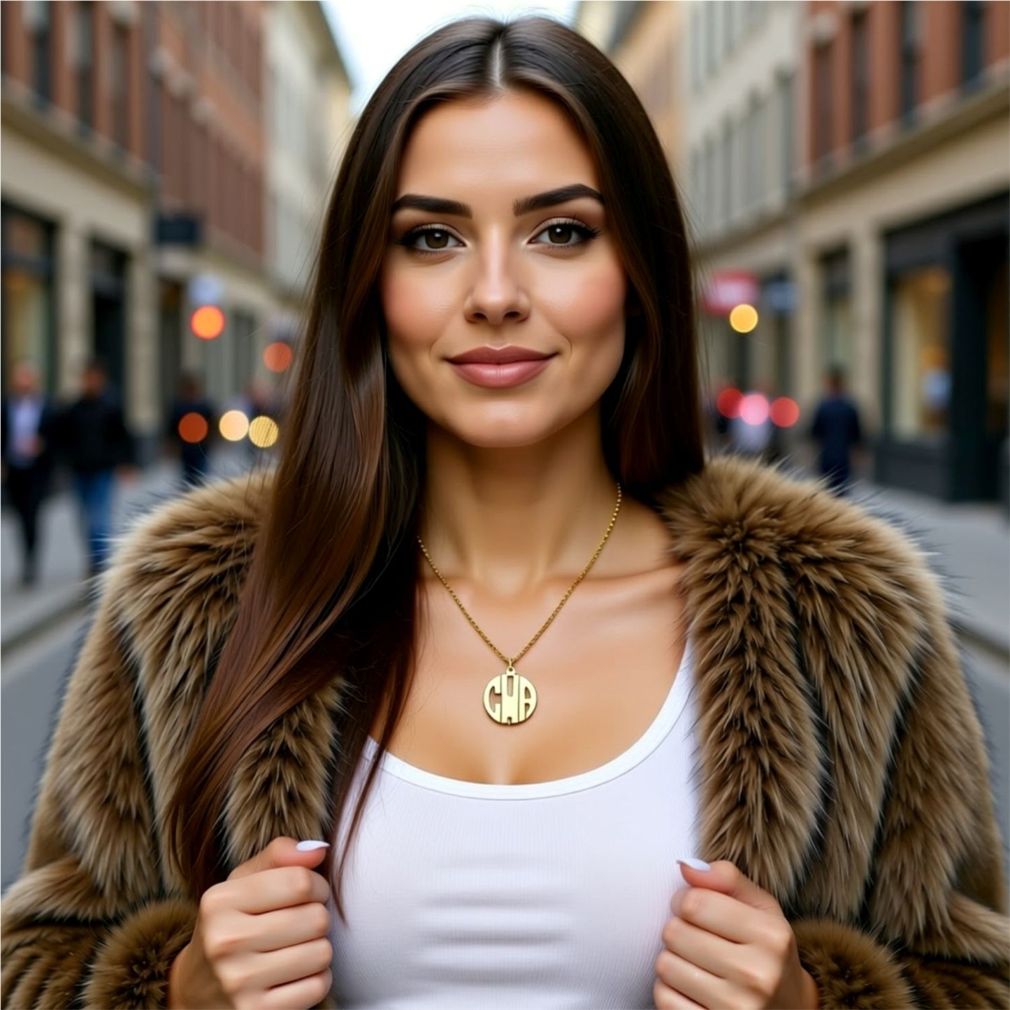 Gold Mini Block Monogram Necklace