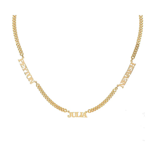 Block Name Necklace on Cuban Chain np10135cbn-GPSS 
