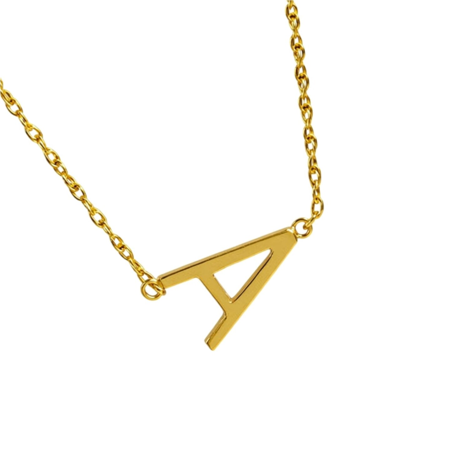 Gold Sideways Initial Necklace   Rope Chain