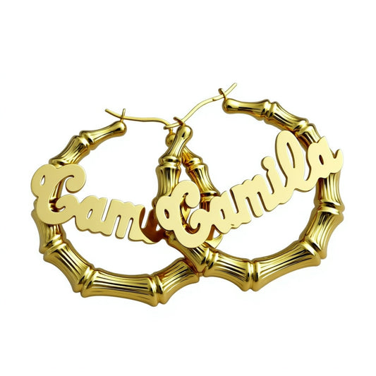 Large Bamboo Name Hoop Earrings 6