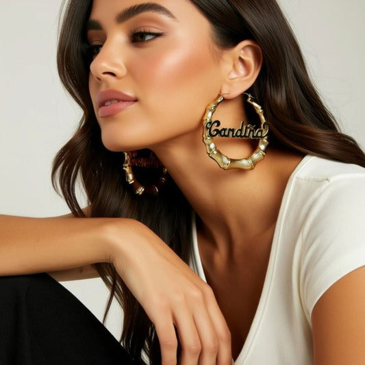 Large Bamboo Name Hoop Earrings Candina