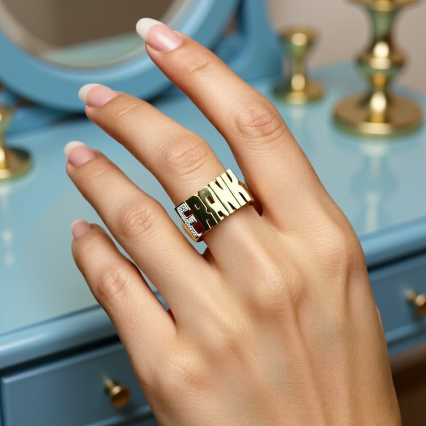 name ring on a hand