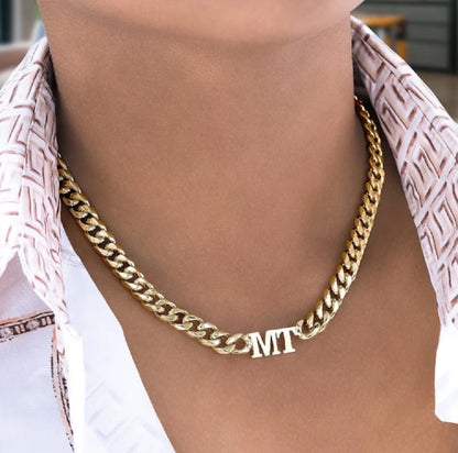 Thick Cuban Chain Initial Necklace