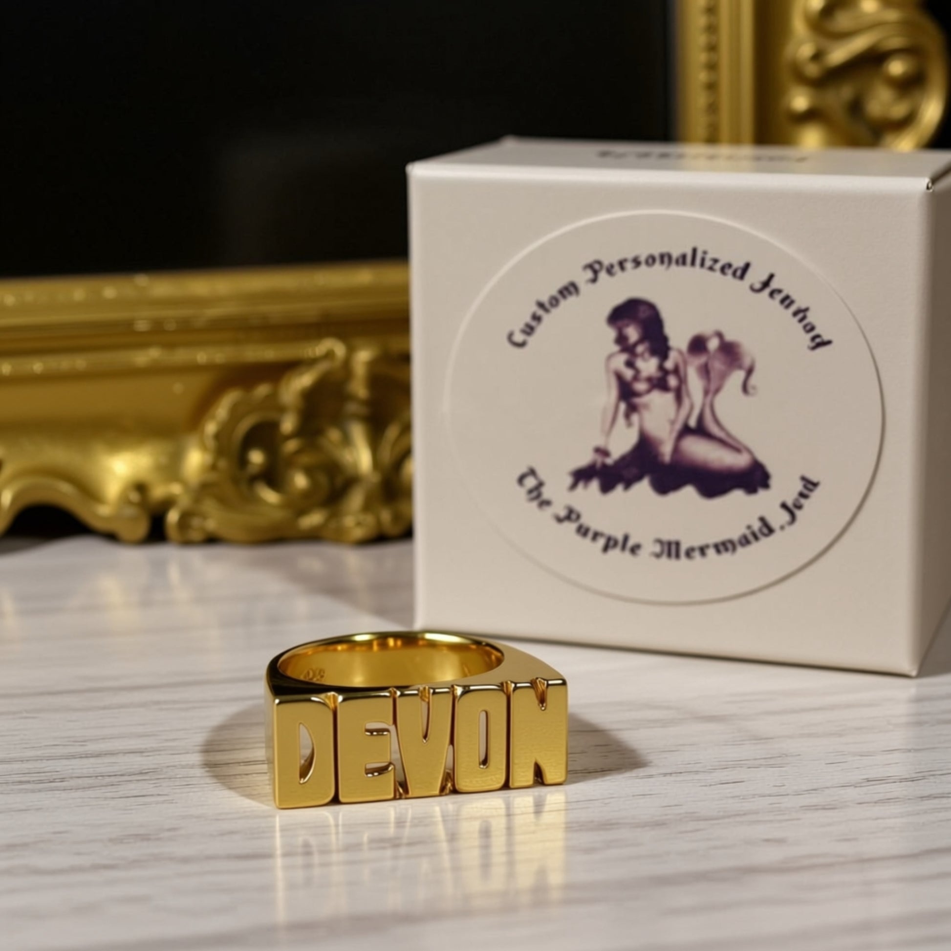 Medium Block Name Ring DEVON