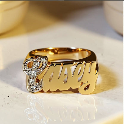 14K Gold Name Ring with Diamonds 2