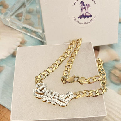 Nameplate Necklace Cuban Link Chain With Custom Pendant Double