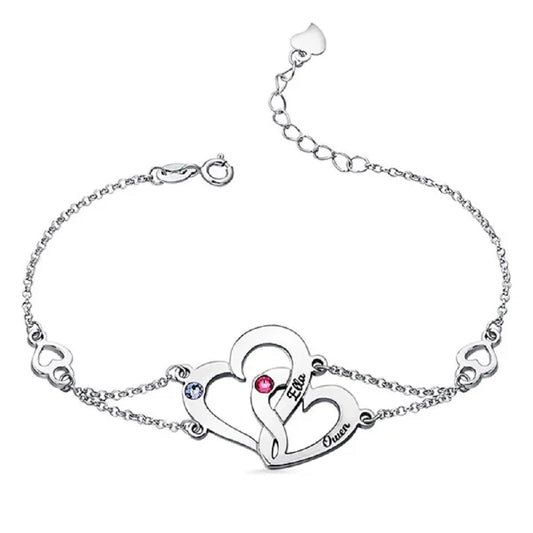 Interlocking Hearts Name Birthstone Bracelet