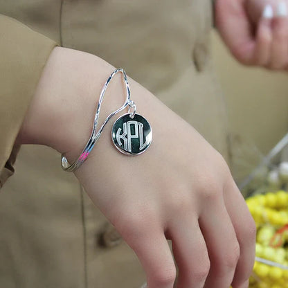 Personalized Sterling Silver Plated Charm Cuff Bracelet
